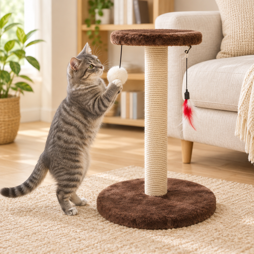 Cat playing with the sisal scratching post