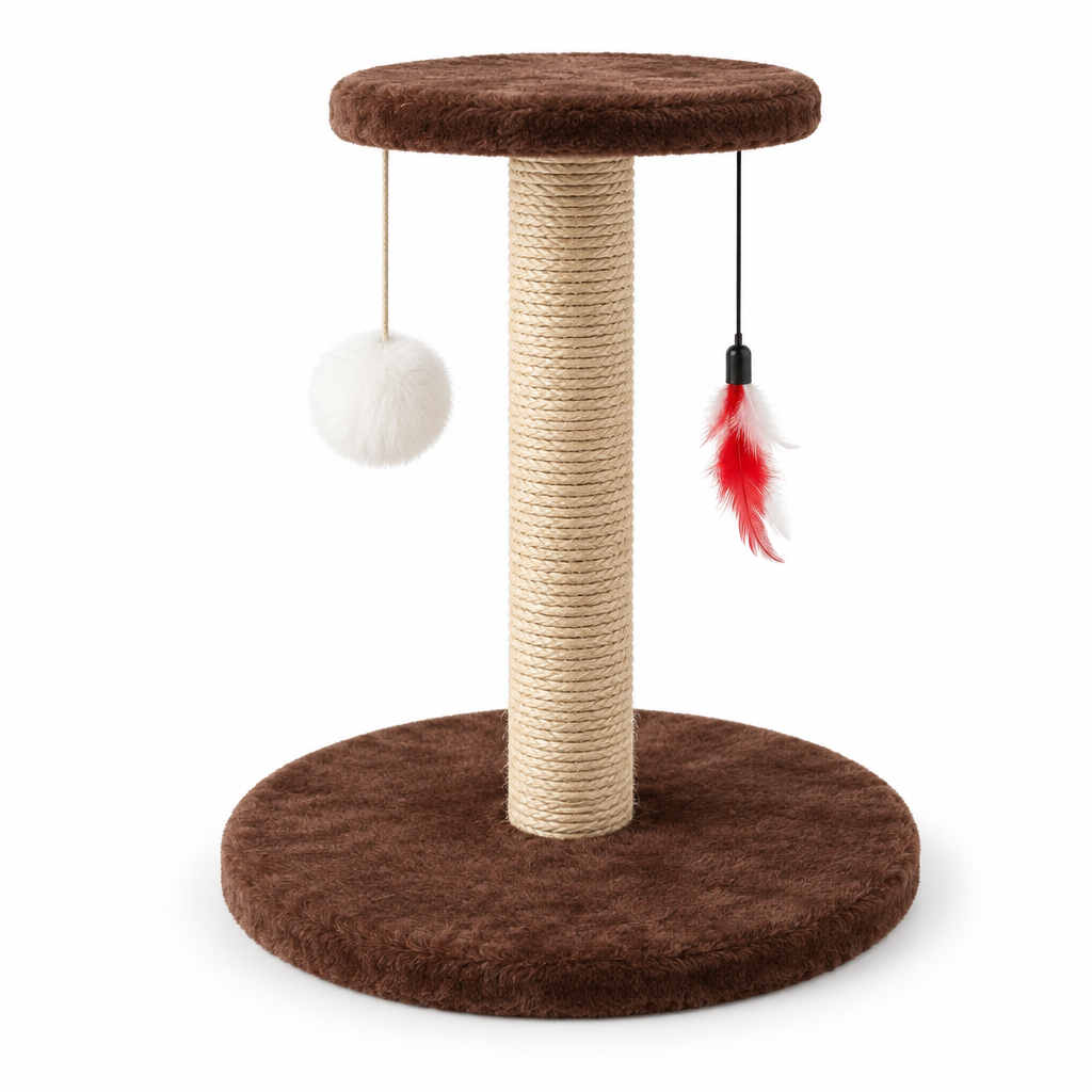 Sisal scratching post with hanging toys